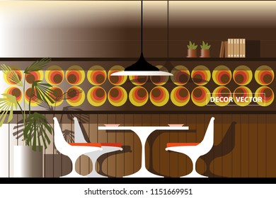 vector vintage retro style dining room interior design