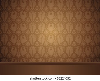 Vector - Vintage Room with wood floor and seamless wallpaper.