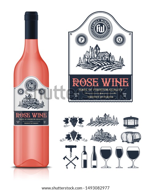 Download Vector Vintage Rose Wine Label Wine Stock Vector Royalty Free 1493082977
