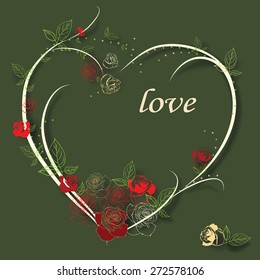 vector Vintage roses in shape of a heart