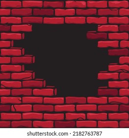 Vector vintage rough brick wall with a hole. Old Constriction Texture pattern illustration