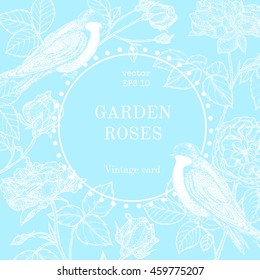 Vector vintage round frame with birds and flowers. Fit for wedding card, invitation, greetings.