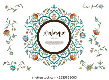 Marco redondo vintage de Vector, decoración floral, borde, divisor para la Plantilla de diseño. Elemento de estilo oriental. Patrón floral de lujo, viñeta. Ilustración ornamental para la invitación, tarjeta, embalaje