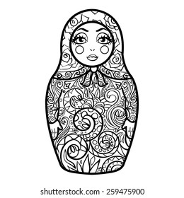 Vector Vintage Russian Matreshka Black and White Illustration