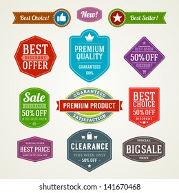 Vector vintage sale label set design elements Premium quality, discount, price illustrations.