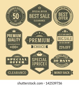 Vector vintage sale label set design elements Premium quality, discount, price illustrations.