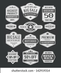 Vector vintage sale label set chalk design elements Premium quality, discount, price illustrations.