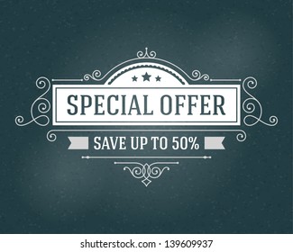 Vector vintage sale special offer sign and antique frame design element