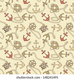 Vector Vintage sample of Textile with Marine elements