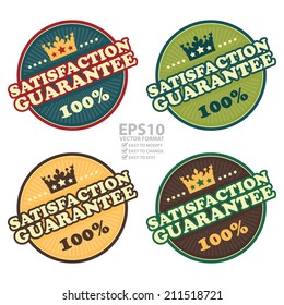Vector : Vintage Satisfaction Guarantee 100 Percent Icon, Badge, Sticker or Label Isolated on White Background