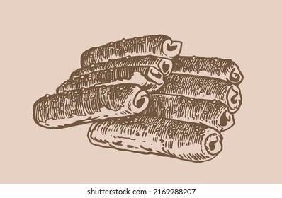 Vector vintage sausages in dought , fast food on sepia background	
