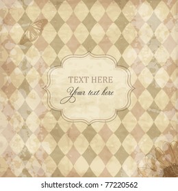 Vector vintage scrap card with rhombuses, butterfly and flower
