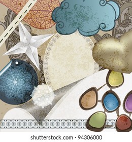 vector vintage scrap template design, clipping mask, elements can be used separately