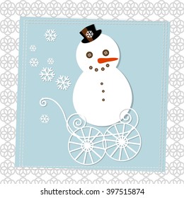 Vector vintage scrapbooking Happy  new year and Merry Christmas card with the Snowman