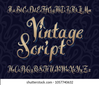 Vector Vintage Script Font With Extruded Volume Effect