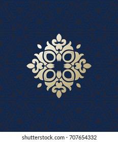 Vector Vintage seamless blue wallpaper with a frame in retro style. Stylish design