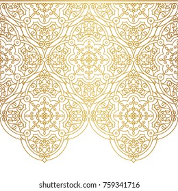 Vector vintage seamless border for design template. Eastern style element. Golden outline floral decor. Luxury illustration for invitations, greeting card, wallpaper, web, background.