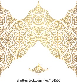 Vector vintage seamless border for design template. Eastern style element. Golden outline floral decor. Luxury illustration for invitations, greeting card, wallpaper, web, background.
