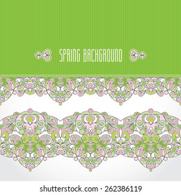 Vector vintage seamless border in Eastern style. Spring elegant element for design. Floral illustration for wedding invitations, greeting cards, Valentines cards, Easter decoration. Traditional decor.