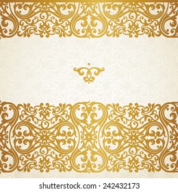 Borde transparente vectorial de estilo victoriano. Organizar elemento para el diseño y lugar para el texto. Ilustración floral ornamental para invitaciones de boda, tarjetas de felicitación. Decoración tradicional dorada.