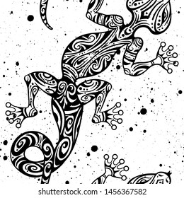 Vector vintage seamless ethnic pattern image lizards and lines, to be applied to any surface, can be used for a textile, coloring book, prints, phone case and card. Australian and Indian ornament