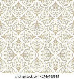 Vector vintage seamless floral damask pattern for wedding invitation or vintage abstract background. Elegance white and gold texture