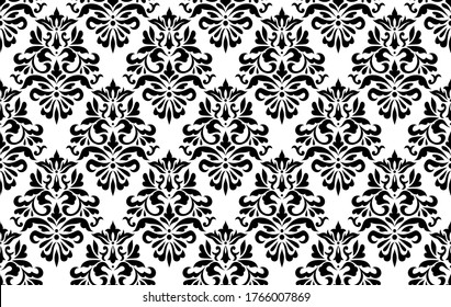 Vector vintage seamless floral damask pattern for wedding invitation or vintage abstract background. Elegance white and black texture