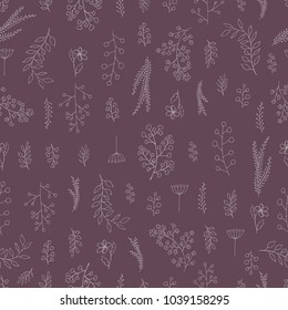Vector vintage seamless floral pattern. Herbs and wild flowers. Botanical Illustration engraving style.