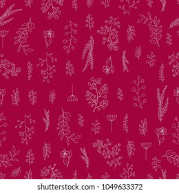 Vector vintage seamless floral pattern. Herbs and wild flowers. Botanical Illustration engraving style.