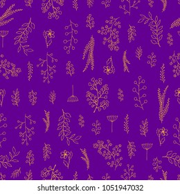 Vector vintage seamless floral pattern. Herbs and wild flowers. Botanical Illustration engraving style.