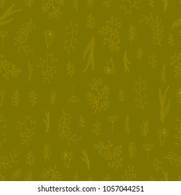 Vector vintage seamless floral pattern. Herbs and wild flowers. Botanical Illustration engraving style.