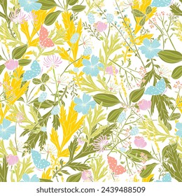 Vector vintage seamless floral pattern. Herbs and wildflowers.  Can be used in textile industry, paper, background, scrapbooking.