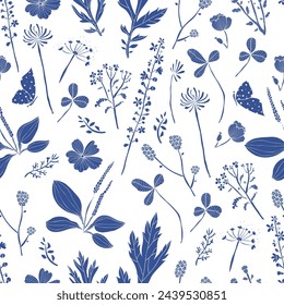 Vector vintage seamless floral pattern. Herbs and wildflowers.  Can be used in textile industry, paper, background, scrapbooking.