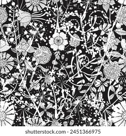 Vector vintage seamless  floral pattern. Herbs and wildflowers.  Can be used in textile industry, paper, background, scrapbooking.