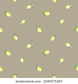 Vector vintage seamless lemon background pattern . Retro scattered repeat with lemons on beige backdrop. Summer citrus fruit design. Versatile all over print for packaging. Hand drawn fruit motifs.