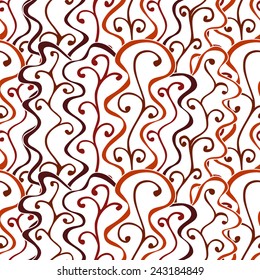 Vector vintage seamless pattern. Abstract floral pattern with curves and swirls. Original hand-drawn background for greeting card design or website template. Abstract repetitive forest backdrop.