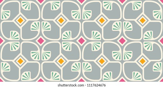 Vector vintage seamless pattern in art deco style. Retro seamless floral pattern with abstract geometric plants.