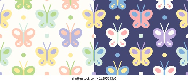 Vector vintage seamless pattern with colorful butterflies. Retro seamless set patterns with butterfly for kids.