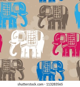 Vector vintage seamless pattern with elephants