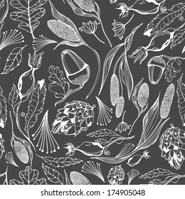 Vector vintage seamless pattern. Endless background. Vector backdrop. Bright pattern. Autumn template.