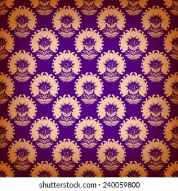Vector vintage seamless pattern with floral elements on dark background