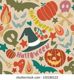 Vector vintage seamless pattern "Halloween". Seamless pattern can be used for wallpaper, pattern fills, web page background,surface textures.