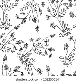 Vector vintage seamless pattern with hand-drawn leaves and flowers. Wild and free. Perfect for invitations, greeting cards, quotes, blogs, posters.