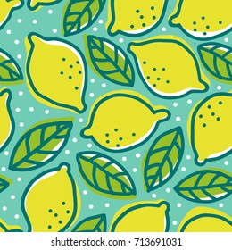 Vector vintage seamless pattern with lemons and leaves. Retro pattern with lemons