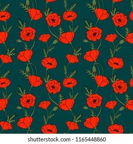 Vector vintage seamless pattern with poppy flowers.