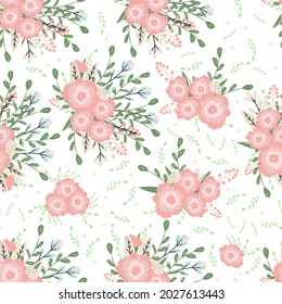 Vector  vintage seamless pattern with poses, flowers, leaves.