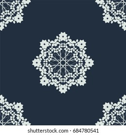 Vector Vintage Seamless Pattern. Round Floral Ornament on Dark Background. Template of Decorative Frame. 