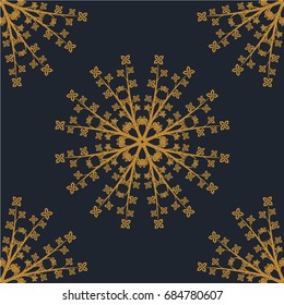 Vector Vintage Seamless Pattern. Round Floral Ornament on Dark Background. Template of Decorative Frame. 