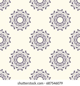 Vector Vintage Seamless Pattern. Round Floral Ornament on Dark Background. Template of Decorative Frame. 