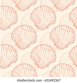 Vector vintage seamless pattern with sea shells. Seafood background.